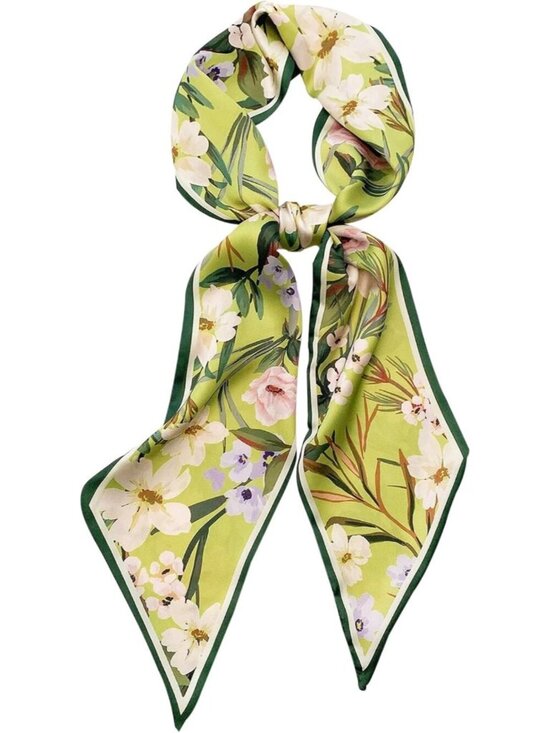 Accessories - Women's 01-Green White Printed Square Headscarf Bandanas Hair Scarf Neck Scarves